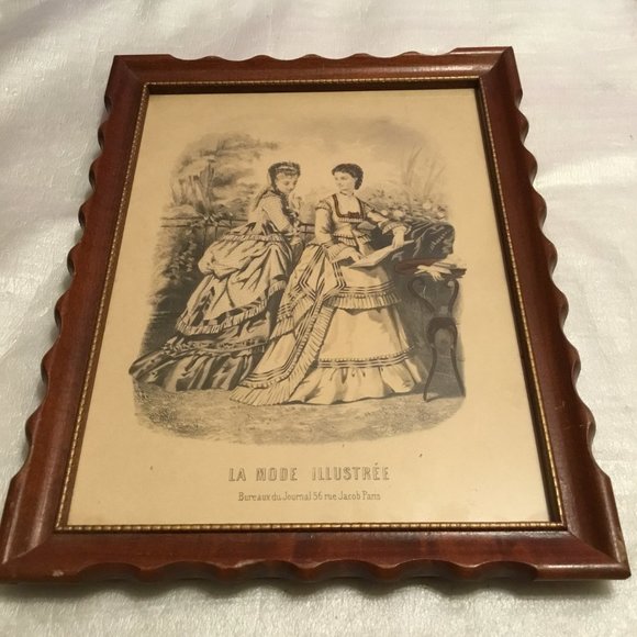 Antique La Mode Illustree framed picture Burreaux du Journal 56 Rue Jacob Paris - Picture 4 of 5
